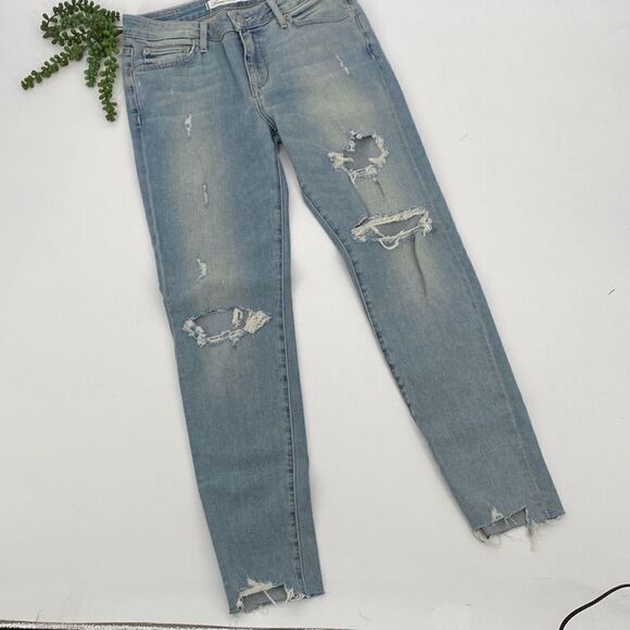 Lovers + Friends Ricky Mid -Rise Skinny Jeans Distressed Faded Step Hem Blue Siz - Picture 2 of 15